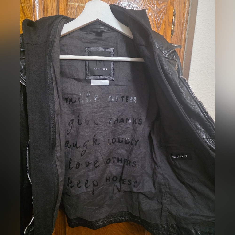 MAURITIUS DUFFI Moto Leather Jacket with Star Hoodie Size EUSmall/ US6 - Picture 12 of 16
